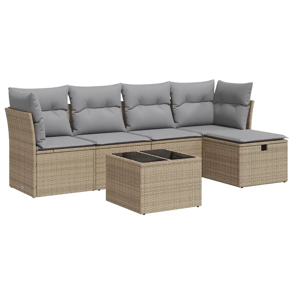 Set Divano da Giardino 6 pz con Cuscini Beige in Polyrattan 3325275