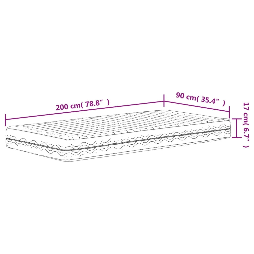 Materasso in Schiuma-Materasso per Letto Bianco 90x200 cm Durezza H2 H3