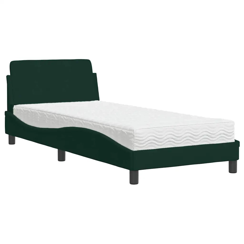 Letto con Materasso Dover Verde Scuro 80x200 cm in Velluto