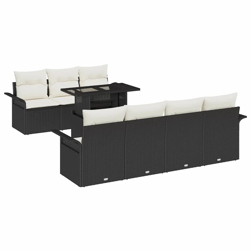 Set Divano da Giardino 8 pcs Nero Rattan in Polipropilene