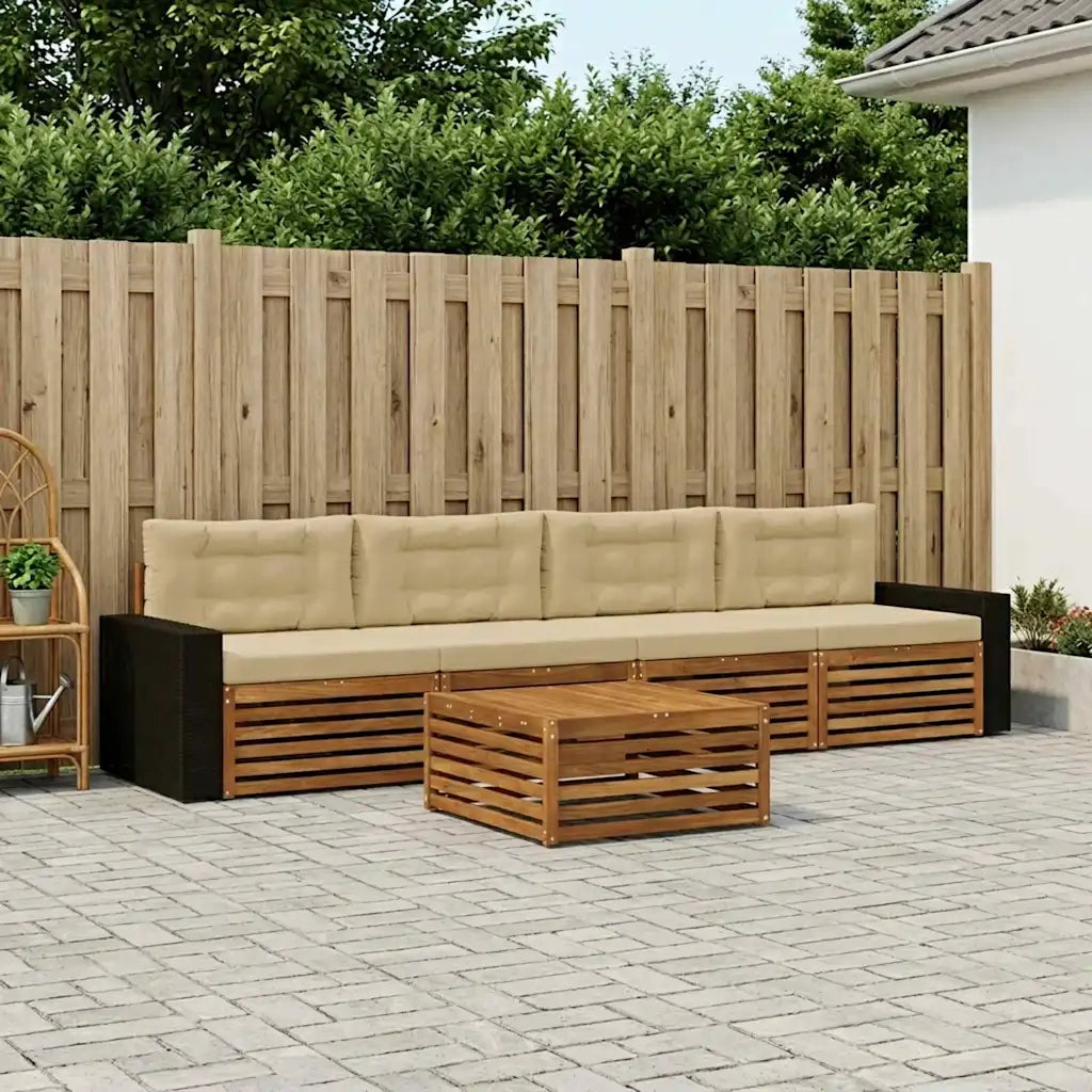 Set di divani da esterno con cuscino 5 pcs Naturale e Beige 3383006