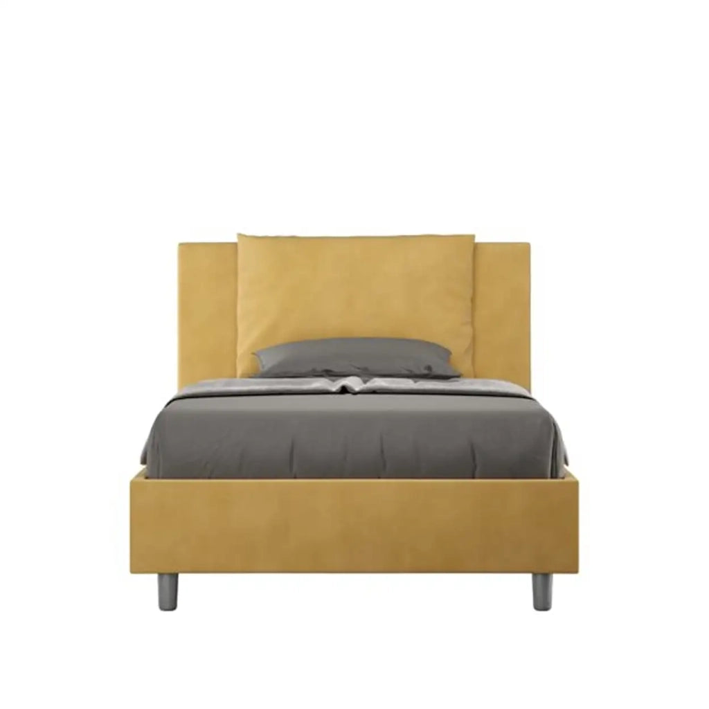 Letto una piazza e mezza contenitore imbottito 120x200 microfibra ocra Antea