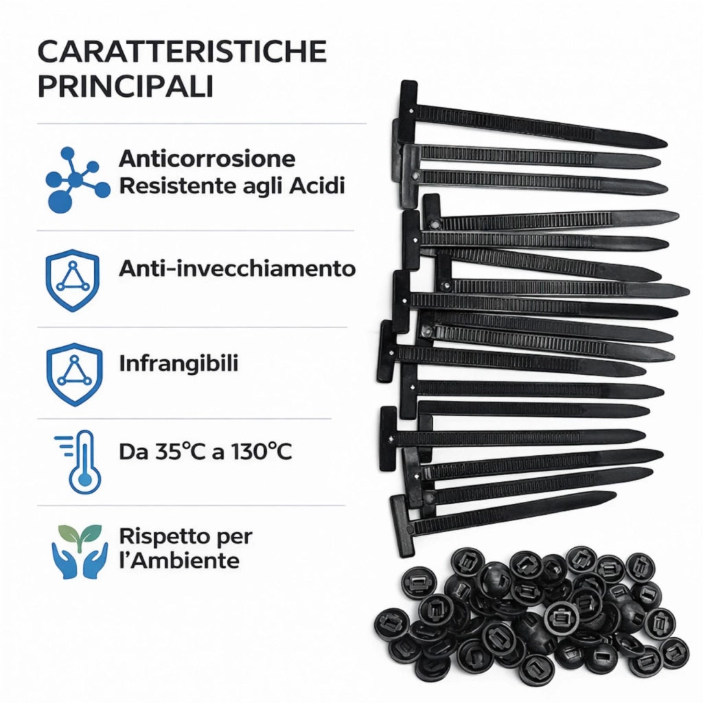20 Fascette Nylon Auto + Clip Rivetto a Bottone Autobloccanti Fissaggio Paraurti