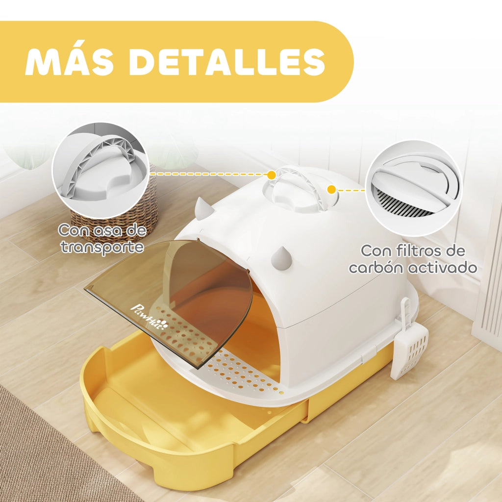 Casetta per Gatti con Bandeja Estraibile e Filtro ¨C zephmum ¨C 40.5x52x39 cm Giallo e Bianco