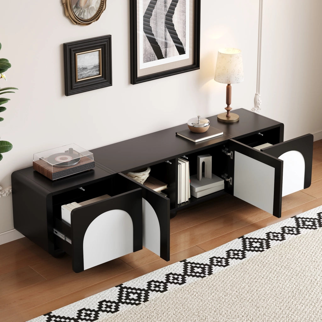 Cassettiera TV nera e bianca in MDF lunghezza 180 cm