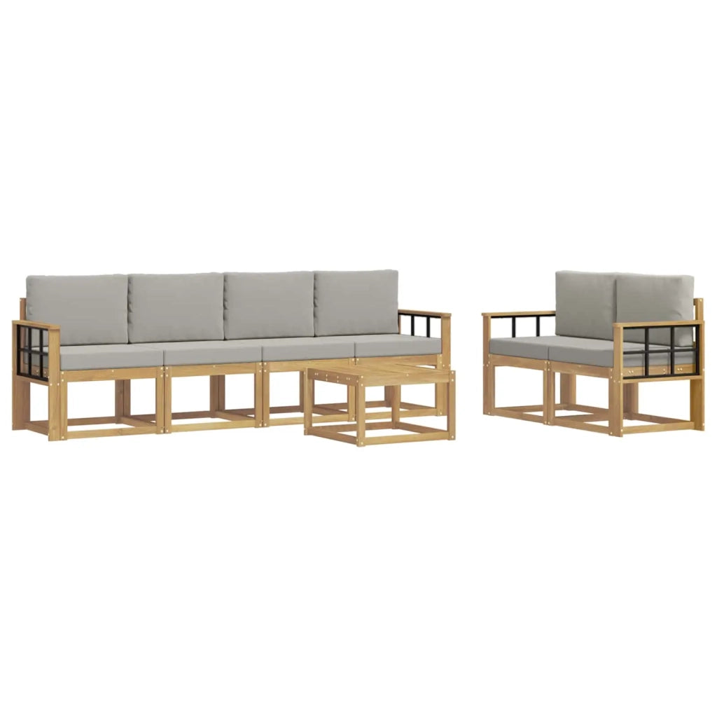 Set di divani da esterno 7 pz Bianco e Grigio Chiaro Poliestere 3387290