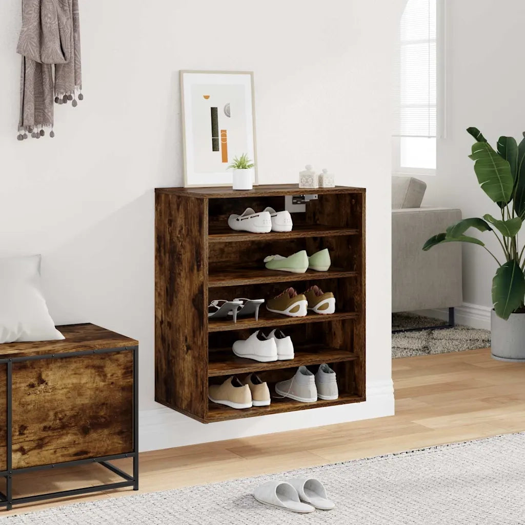 Scarpiera-Scaffale per scarpe Rovere Fumo 60x35x70 cm in Legno Multistrato 326444