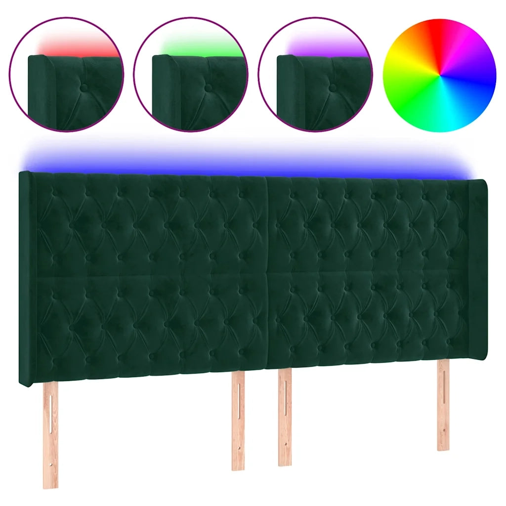 Testiera a LED Verde Scuro 183x16x118/128 cm in Velluto 3124447