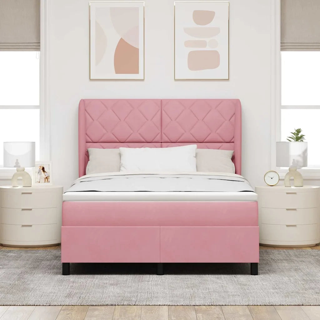 Letto a molle con testiera Rosa 200 x 140 cm Velluto 3340987