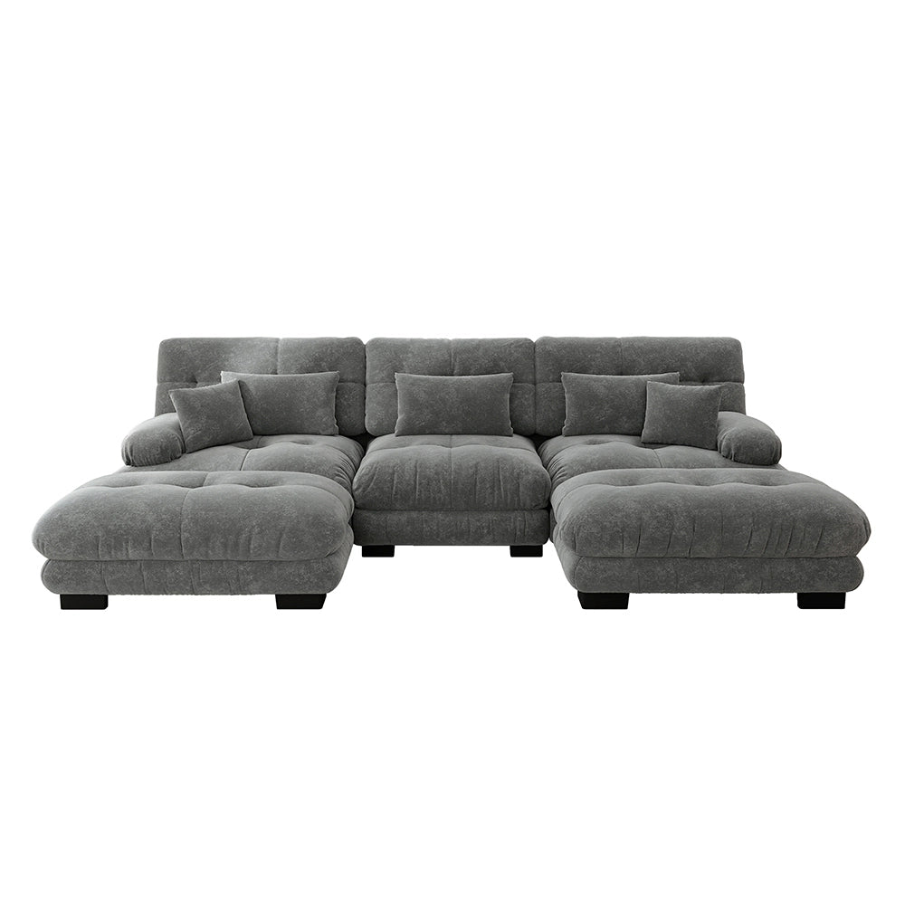 Divano angolare modulare - Xylo - Forma U extra large, trasformabile con pouf, chenille grigio