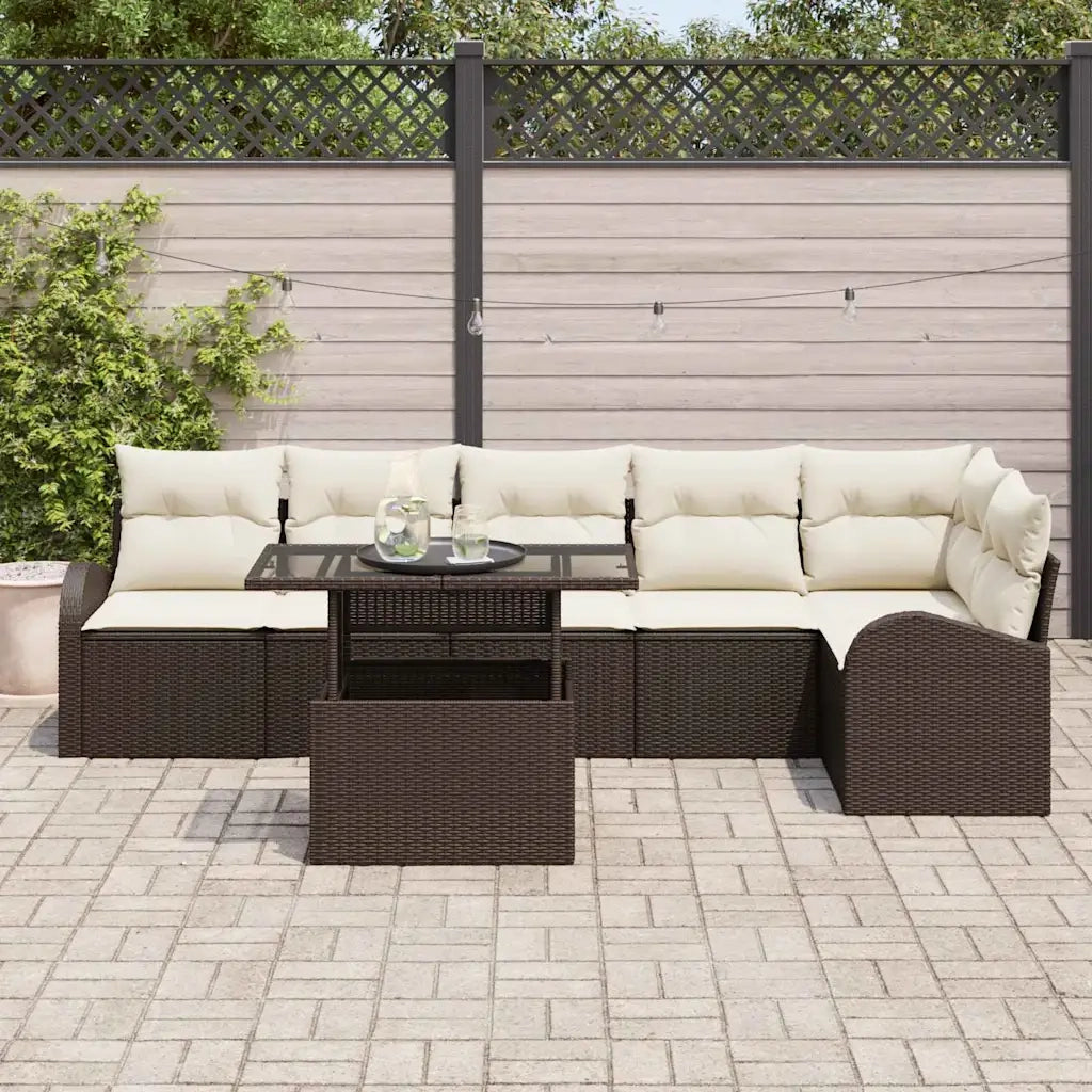 Set Divano da Giardino 7 pcs Marrone e crema polyrattan