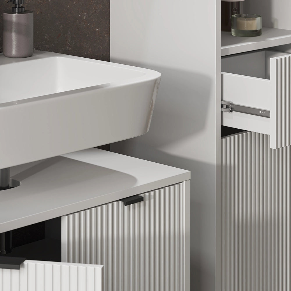 Vicco Set di mobili per il bagno  Bianco 3 parti, con colonna