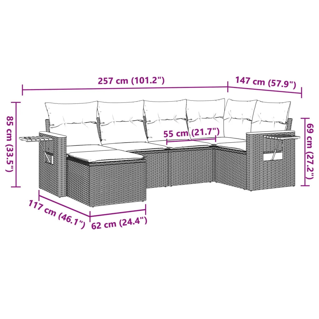 Set Divano da Giardino 6 pz con Cuscini Nero in Polyrattan 3259417