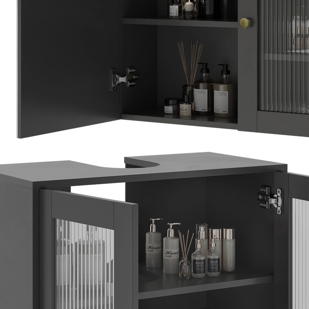 Set di mobili da bagno Vicco grigio, con specchio, 2 pezzi