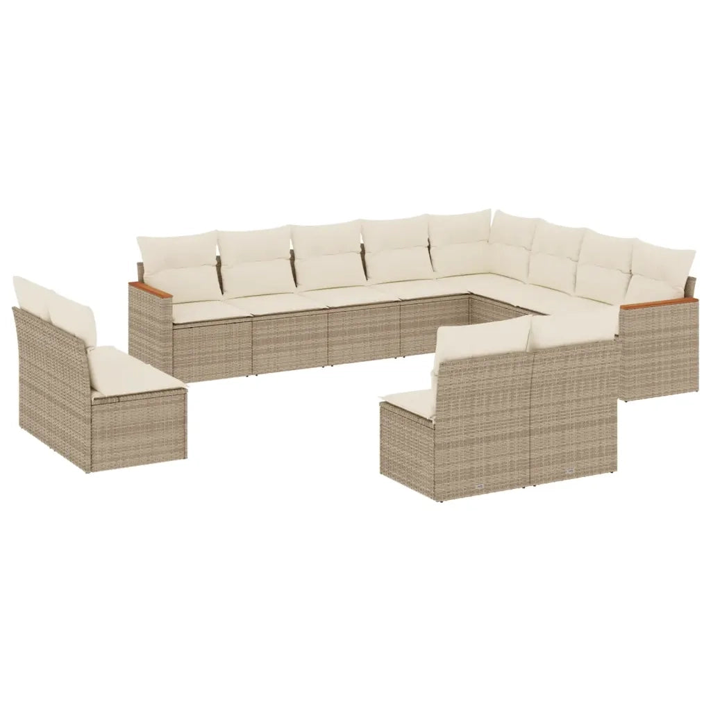 Set Divani da Giardino 12 pz con Cuscini Beige in Polyrattan 3226471
