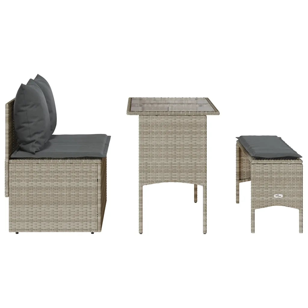 Set Pranzo da Giardino 3pz | Set Salotto da Giardino con Cuscini Grigio Chiaro Polyrattan