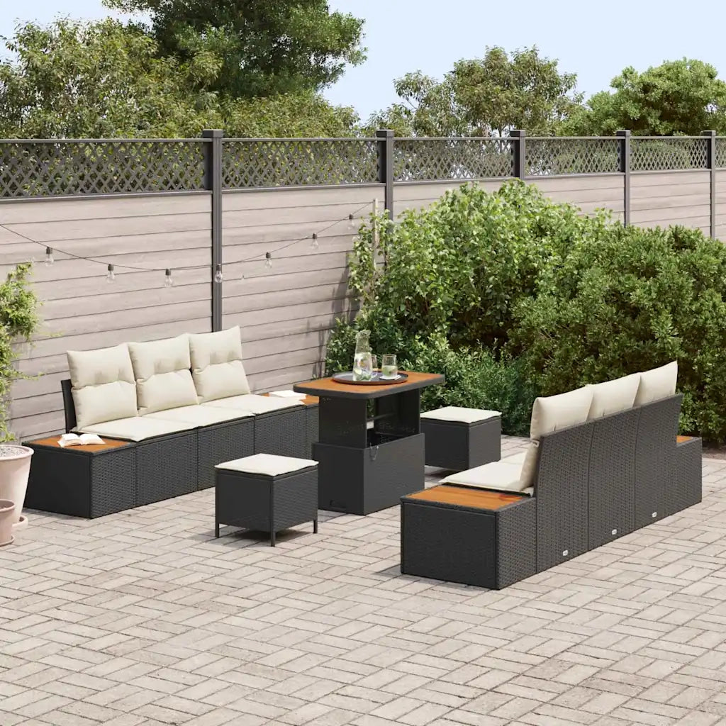 Set Divano da Giardino 9 pcs Nero polyrattan