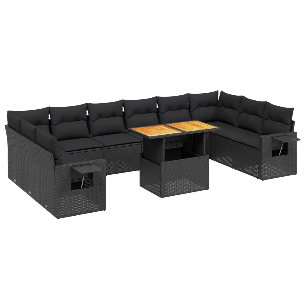 Set Divani da Giardino 11 pz con Cuscini in Polyrattan Nero