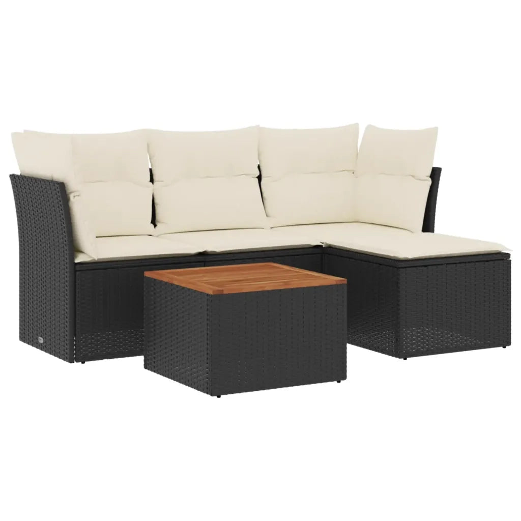 Set Divani da Giardino 5 pz | Set Salotto da Giardino con Cuscini in Polyrattan Nero