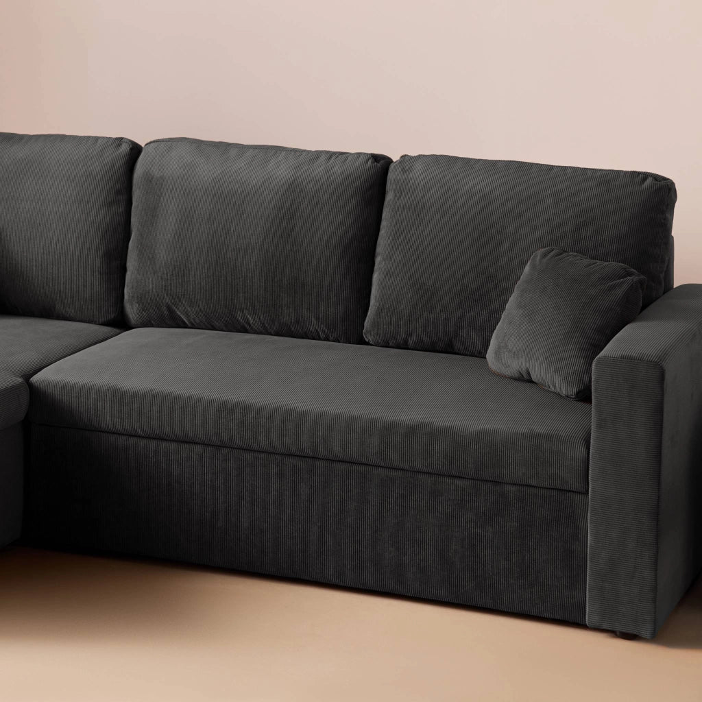 Divano letto angolare reversibile in velluto a coste, 3 posti, grigio