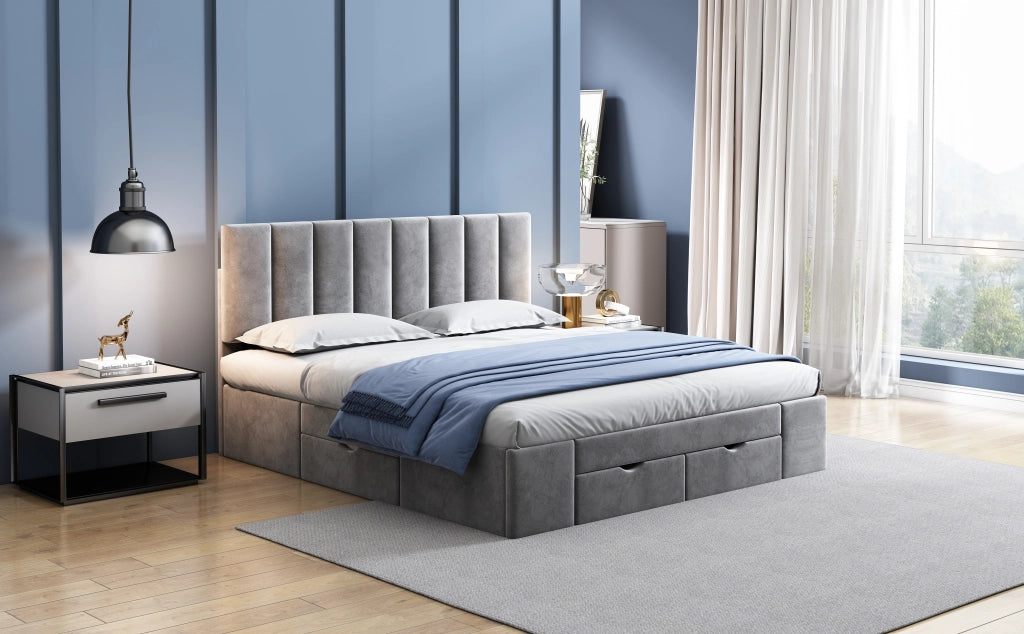 letto imbottito velluto grigio 162 x 203;5 cm