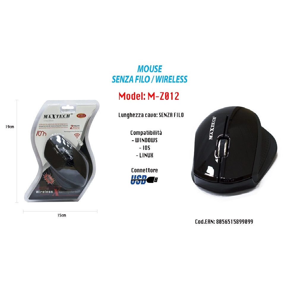 Trade Shop - Mouse Wifi Wireless Senza Filo Portatile Pc Computer 1600dpi 2.4ghz Maxtech M-z012 -