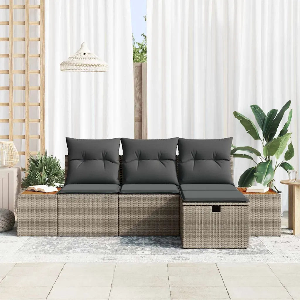 Set Divano da Giardino con cuscino 4 pcs Grigio Poly Rattan 3359616