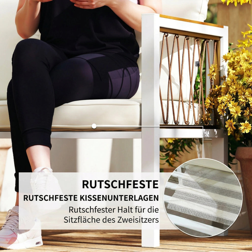 Set Lounge 4 Pezzi Polyrattan ¨C Minimal ¨C Grigio con Cuscini e Tavolino Vetro