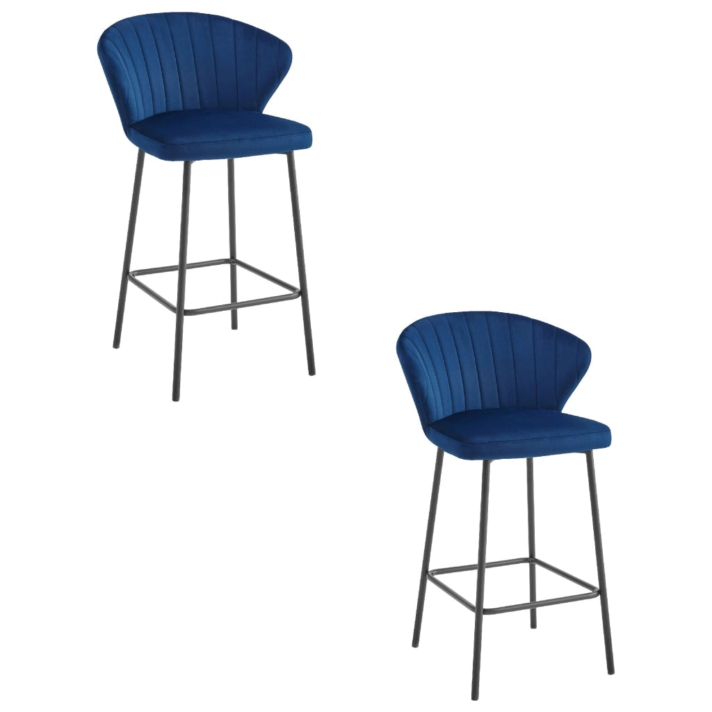Sgabello da bar Valora GATTA in velluto blu navy con gambe nere x2