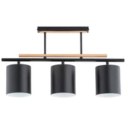 Plafoniera industriale nera e legno 3 luci E27 Alfa