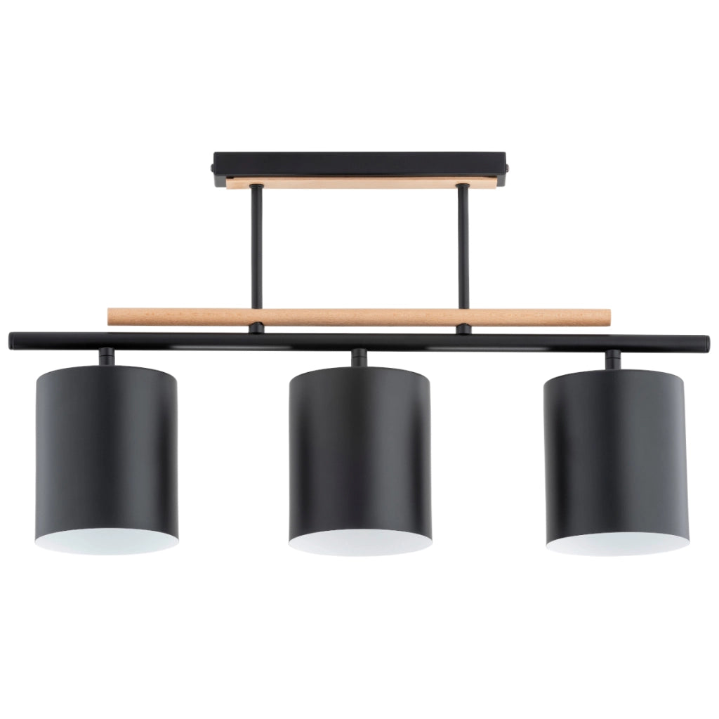 Plafoniera industriale nera e legno 3 luci E27 Alfa