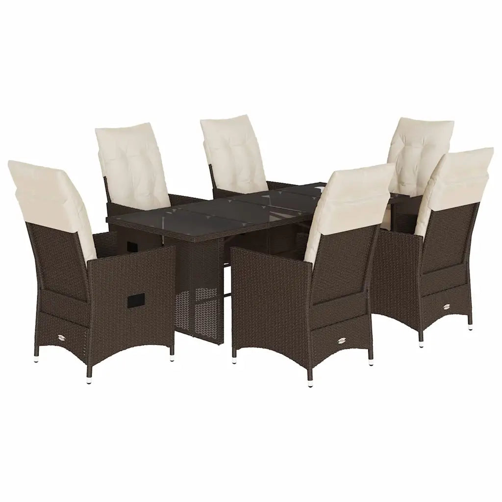 Set da Pranzo da Giardino 7pz con Cuscini in Polyrattan Marrone
