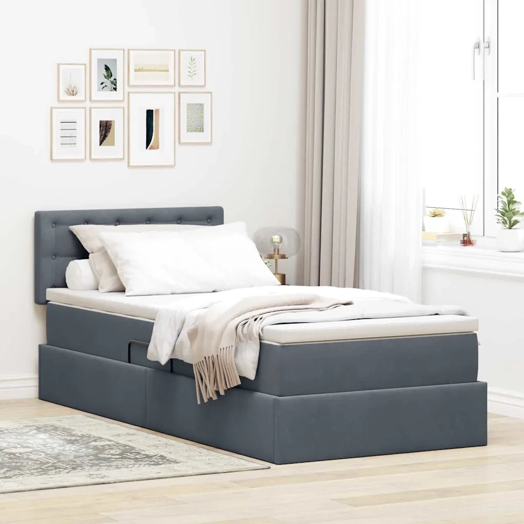 Letto con contenitore e LED Grigio scuro 90 x 200 cm Velluto 3371488