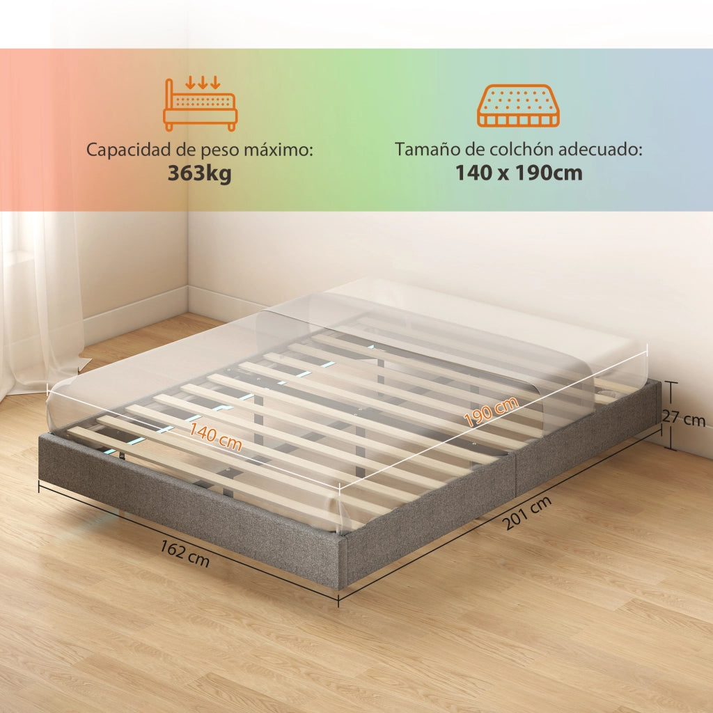 Giroletto con LED 140x190 cm ¨C Xylo ¨C Tessuto Lino Grigio con Doghe in Legno