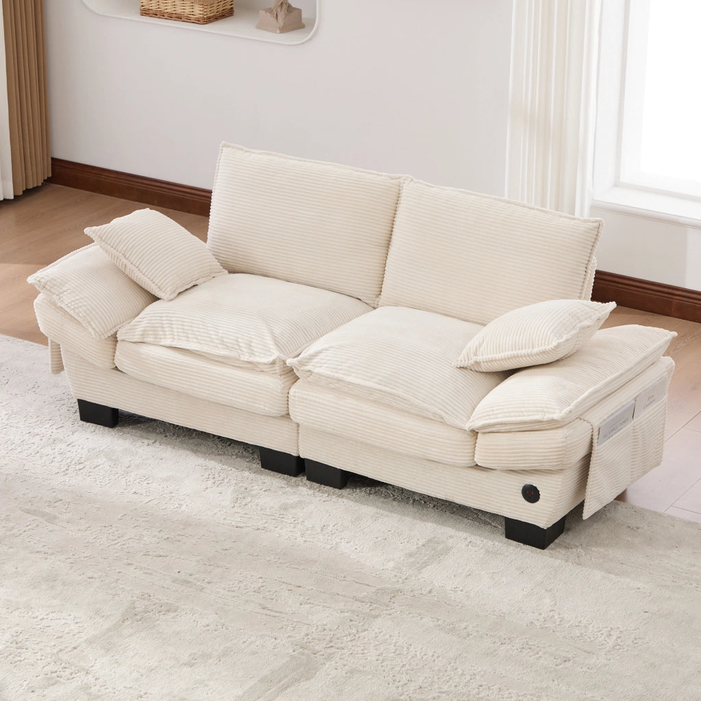 SOFA 2 POSTI 190x73x84 cm in Corduroy Beige con USB-C