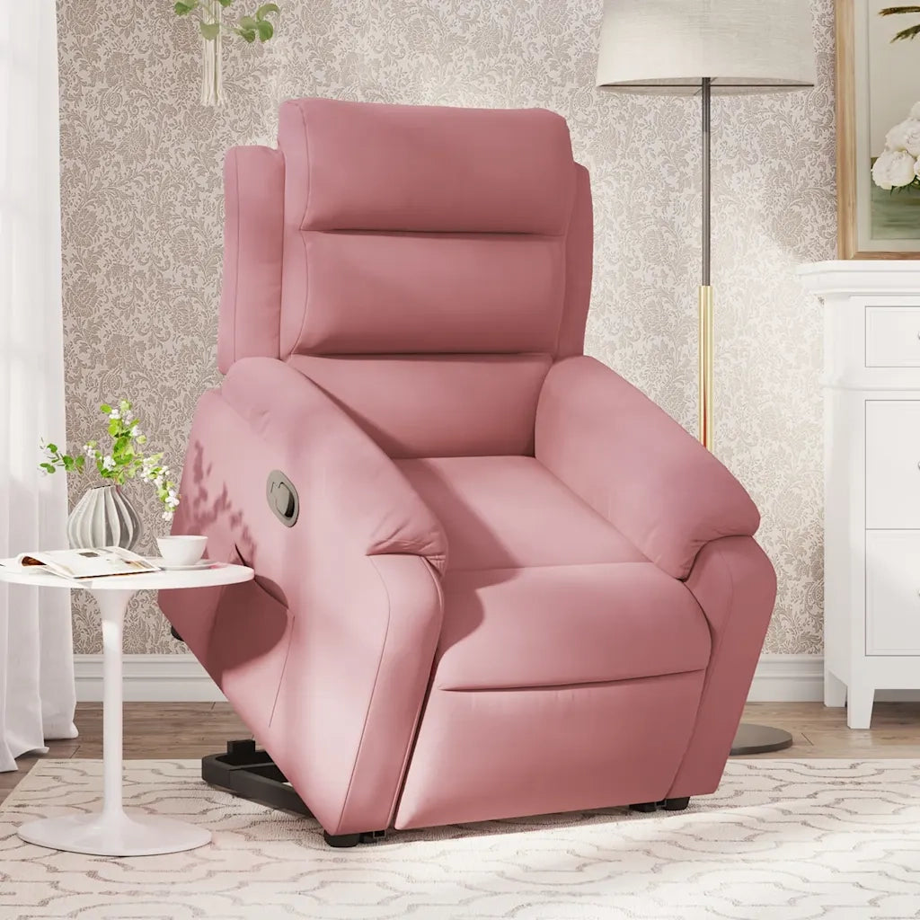 Poltrona Alzapersona Reclinabile Rosa in Velluto 3205096