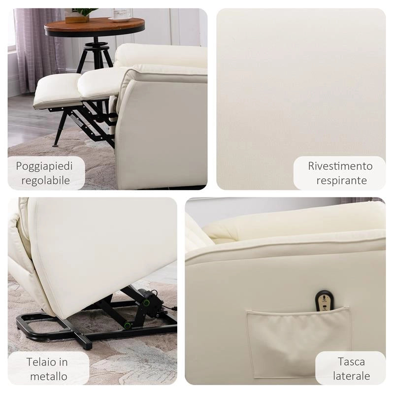 POLTRONA RELAX RECLINABILE CON TELECOMANDO E POGGIAPIEDI COLORE CREMA