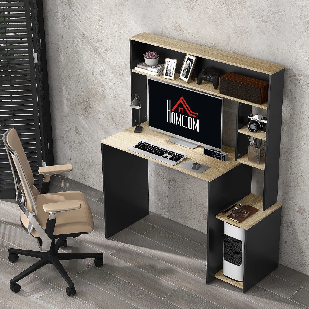 Scrivania con scaffali per computer ¨C Minimal ¨C Grigio e naturale 114x45x138 cm