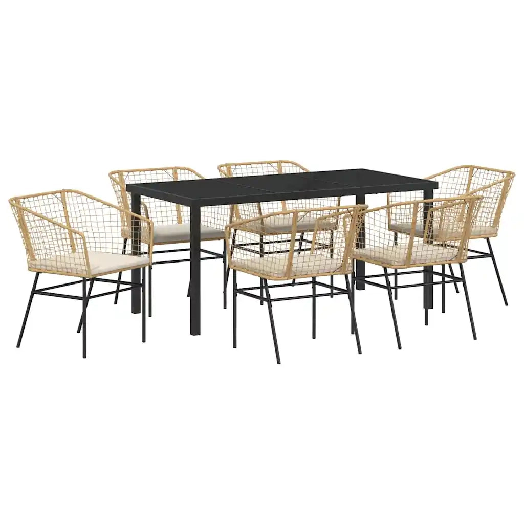 Set da Pranzo per Giardino 7 pcs Marrone polyrattan