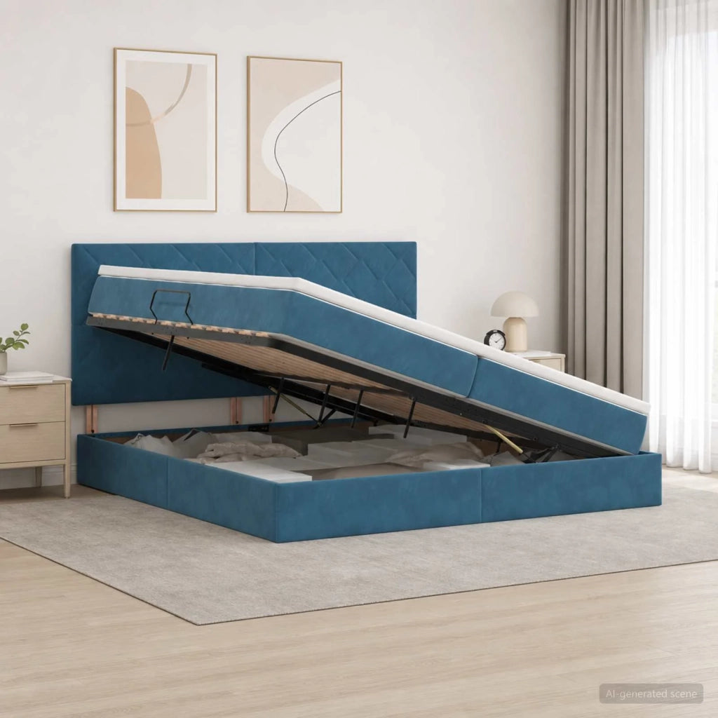 Letto con contenitore e materasso Blu Scuro 200 x 200 cm 3459775