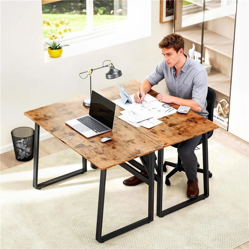 SCRIVANIA PER CAMERA STILE INDUSTRIALE CON ANGOLI ARROTONDATI, IN LEGNO E ACCIAIO, 120X60X76 CM, NERO E MARRONE