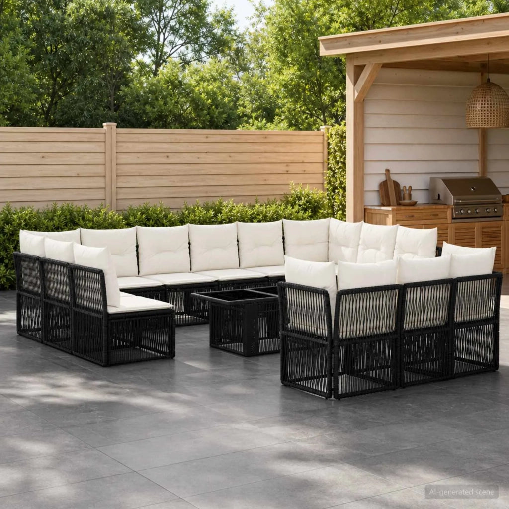 Set Divano da Giardino 14 pz Nero polyrattan 3436555