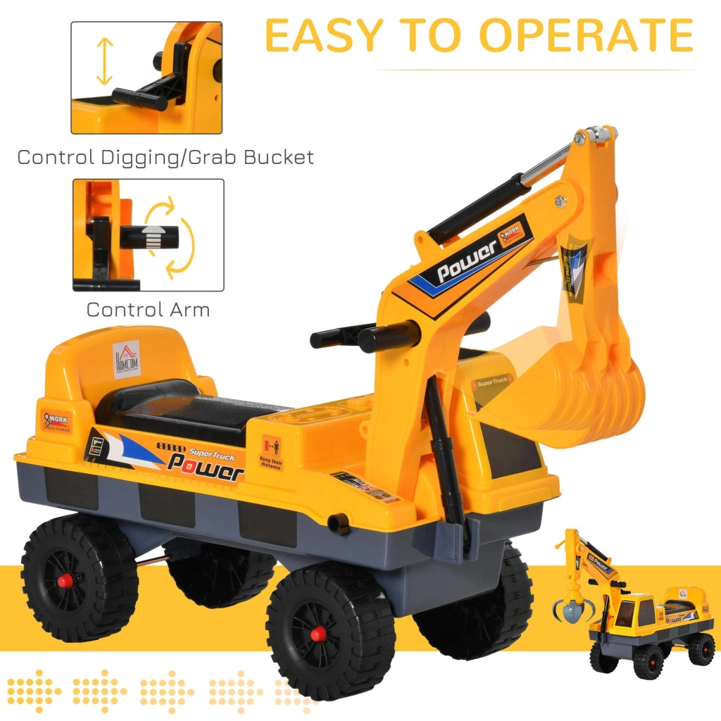 Escavatore Ruspa Cavalcabile 90x28x58 cm per Bambini Giallo