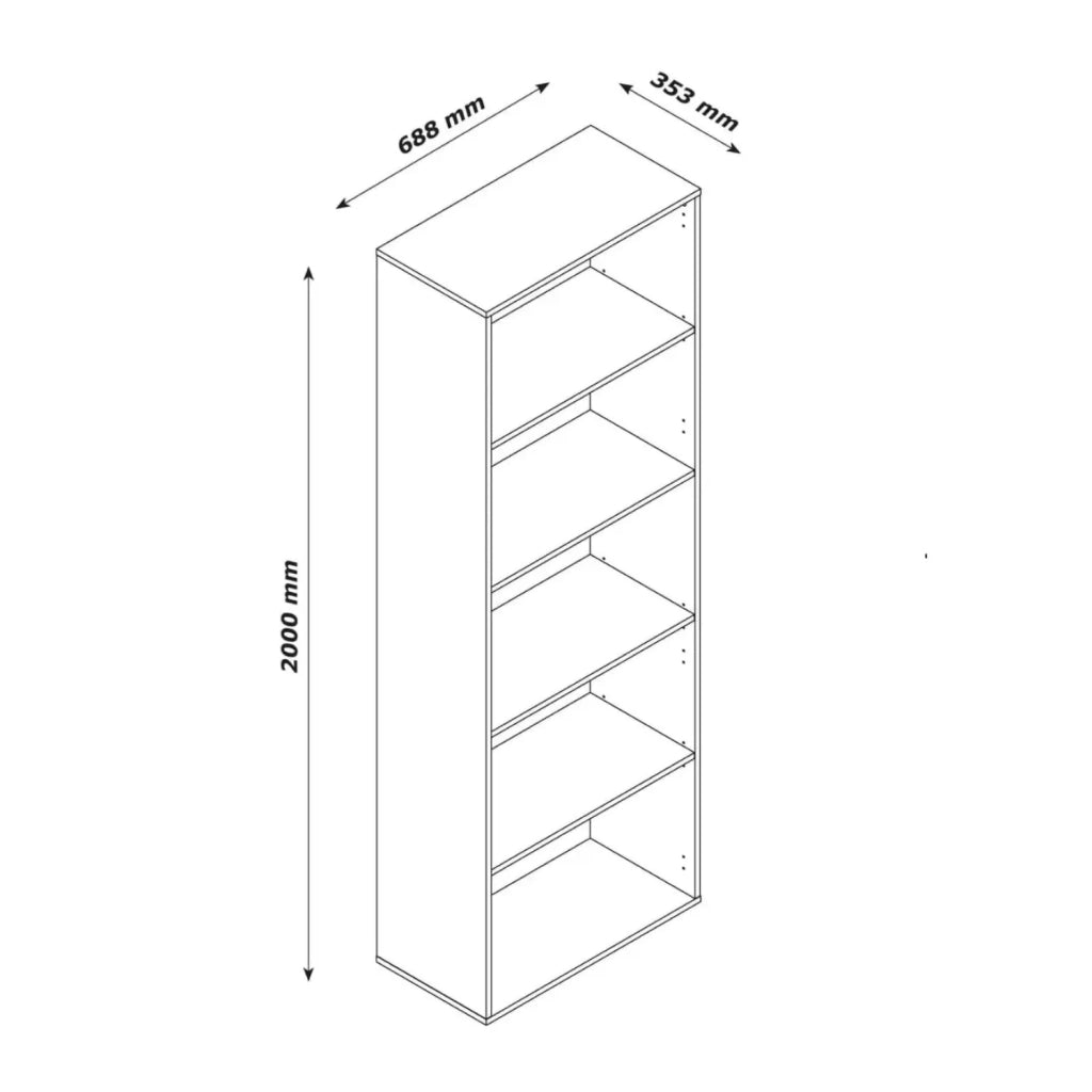 Libreria 5 ripiani bianco cm 68,8x35,3x200 h