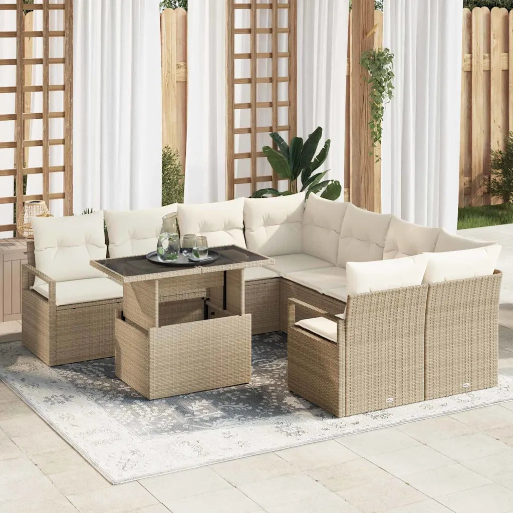 Set Divano da Giardino 9 pcs Beige e Crema polyrattan 3348797
