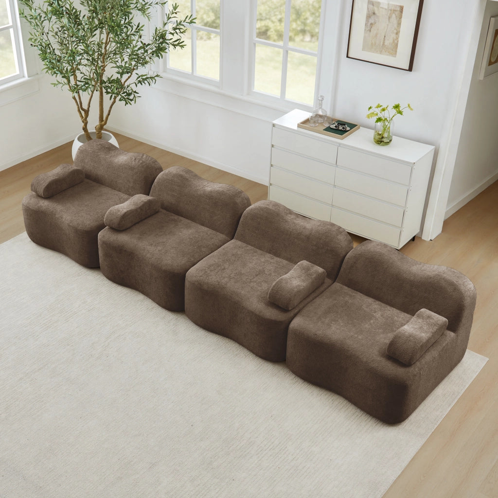 Divano Modulare 4 Posti con Braccioli ¨C MINIMAL ¨C Tessuto Marrone, Seduta Profonda
