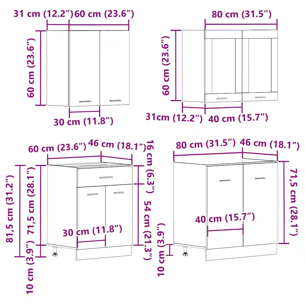 Set di Mobili da Cucina 4 pz Lyon Rovere Artigianale Truciolato 3328574