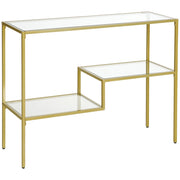 EasyComfort Consolle da Ingresso a 3 Ripiani in Acciaio e Vetro Temperato, 100x32x76 cm, Oro