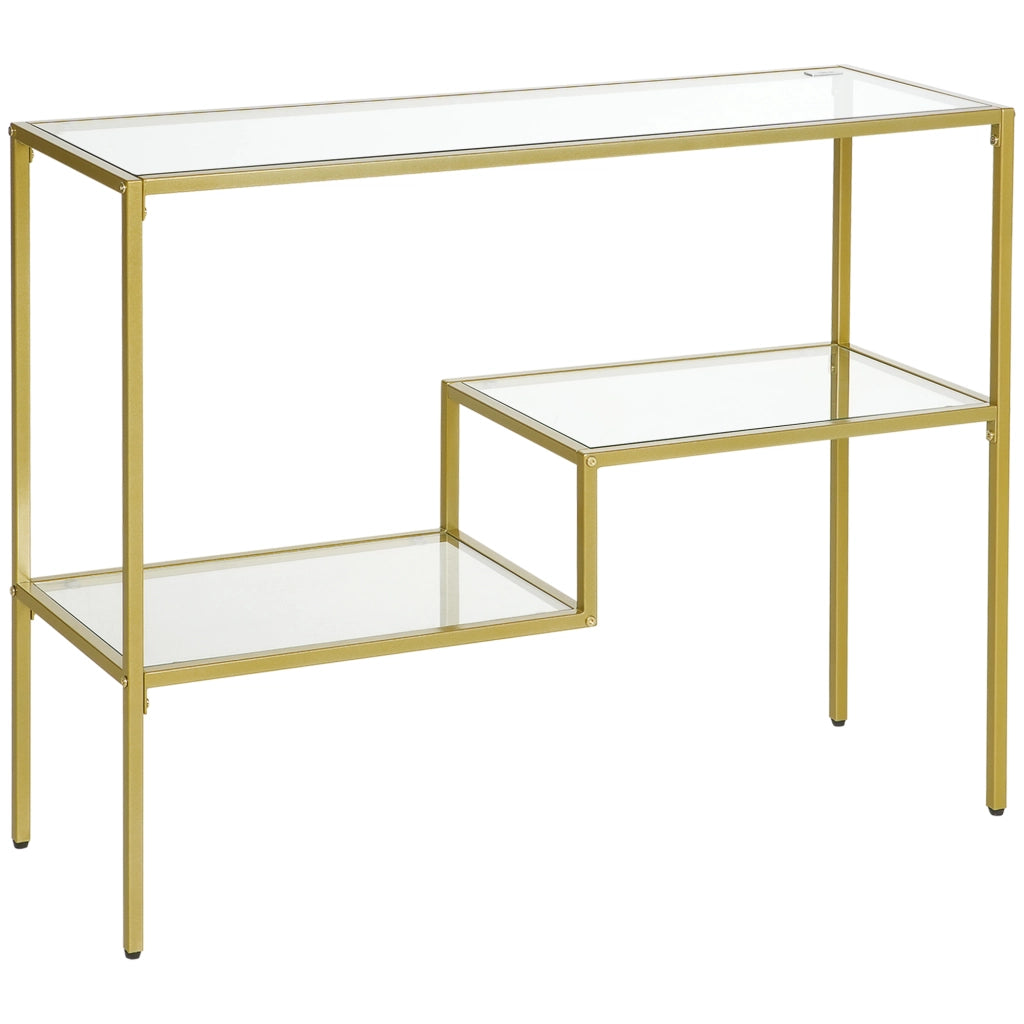 EasyComfort Consolle da Ingresso a 3 Ripiani in Acciaio e Vetro Temperato, 100x32x76 cm, Oro