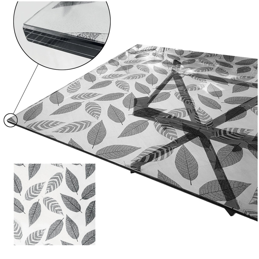 Tovaglia Trasparente Decorata Glitterata Pellicola Pvc 100x220 Cm Tavolo Antimacchia Spessa Foglie (B)